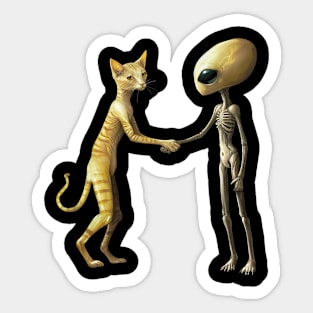 Cat and Alien Are Friends! Sticker